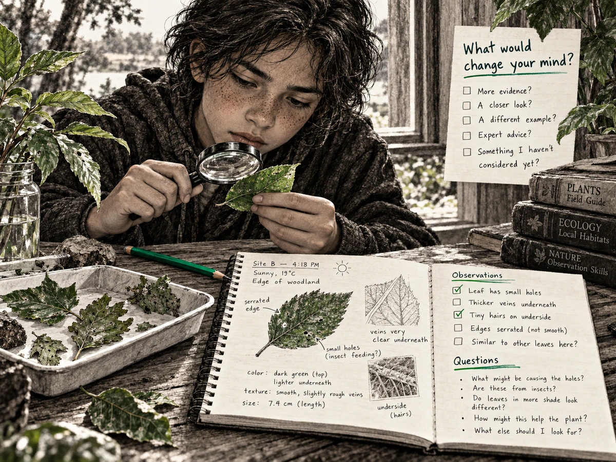 Three competing hypotheses about a lizard's behavior are compared against observation notes.